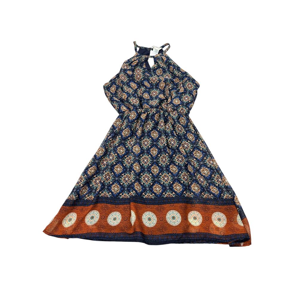 Sienna Sky racerback high neck keyhole fit flare knee length dress. Size S. boho